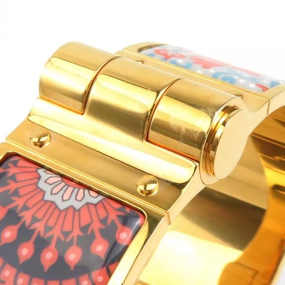 Auth HERMES Charniere Bangle Bracelet Gold/Blue/Pink Metal/Enamel - e59946g - Picture 7 of 12